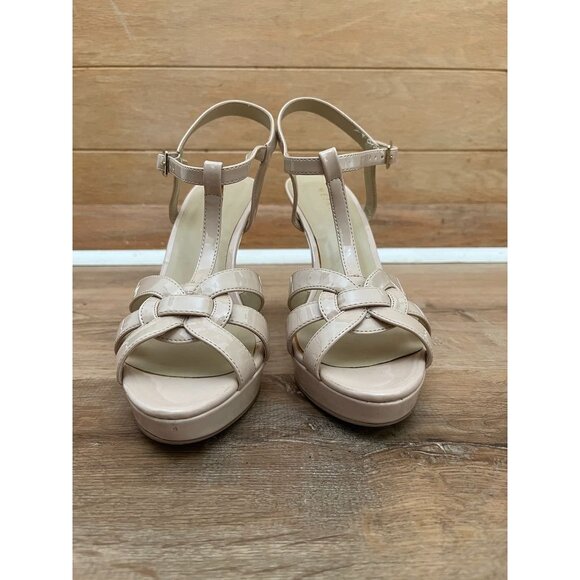 EUC Metaphor Womens Nude Patent Faux Leather High Heel Platform Sandals With Ank - Picture 5 of 9